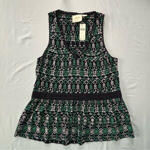 Maeve By Anthropologie Embroidered Tunic Top Navy White Green Size XS NWT $88